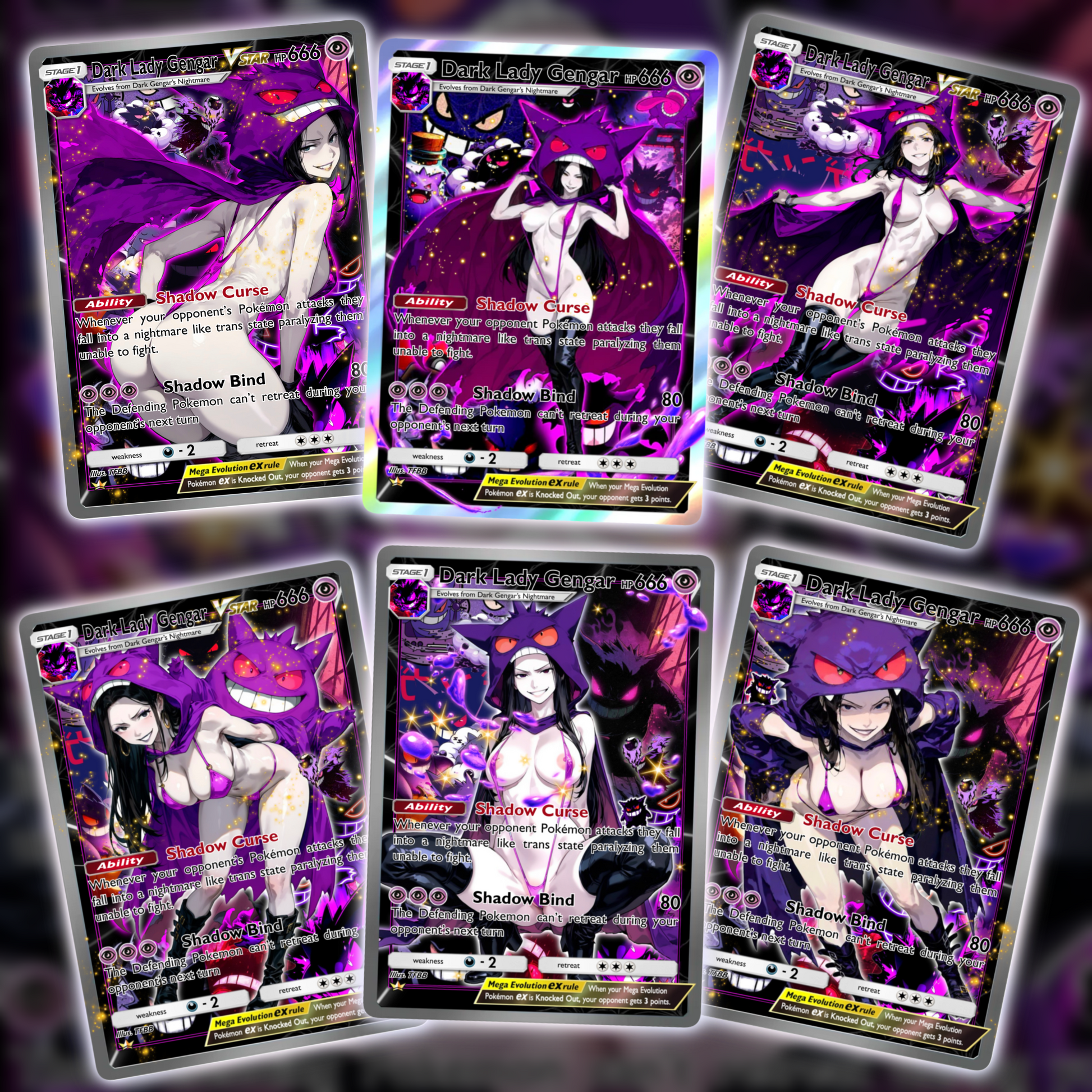 Dark Lady Gengar X Dark Fantasy Pokemon Exclusive Full Art Collectable cards